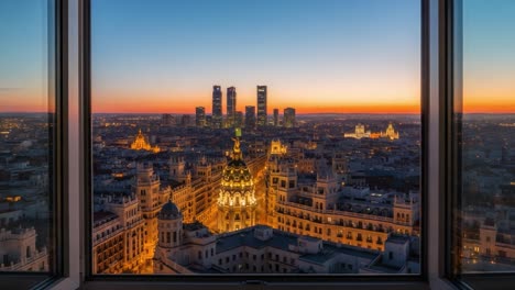 stunning cityscape at dusk framed by a window