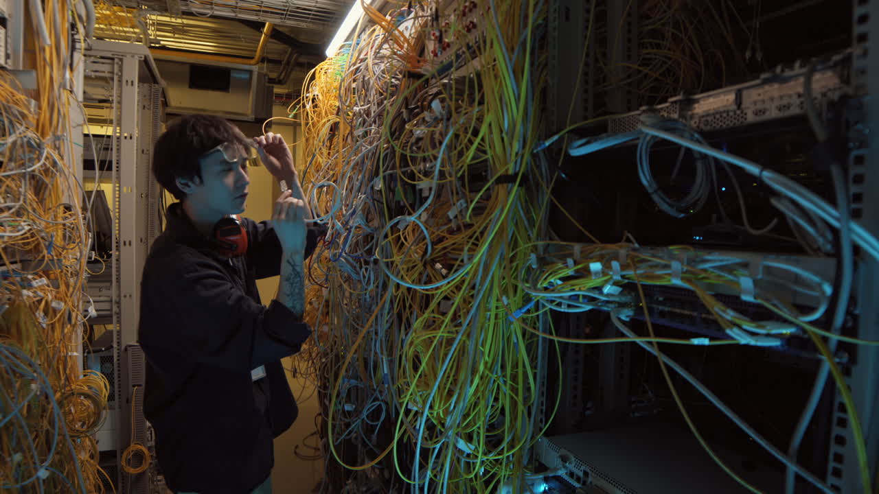 System Administrator Fixing Server Wires