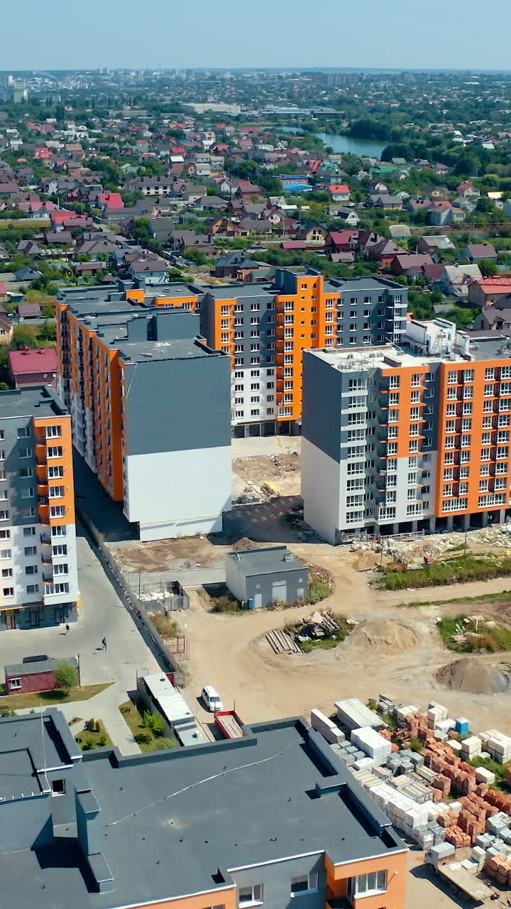 Aerial view architecture. Residential modern cityscape construction. Contemporary new modern town houses building