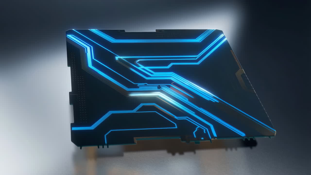 Futuristic Circuit Board with Glowing Blue Lines