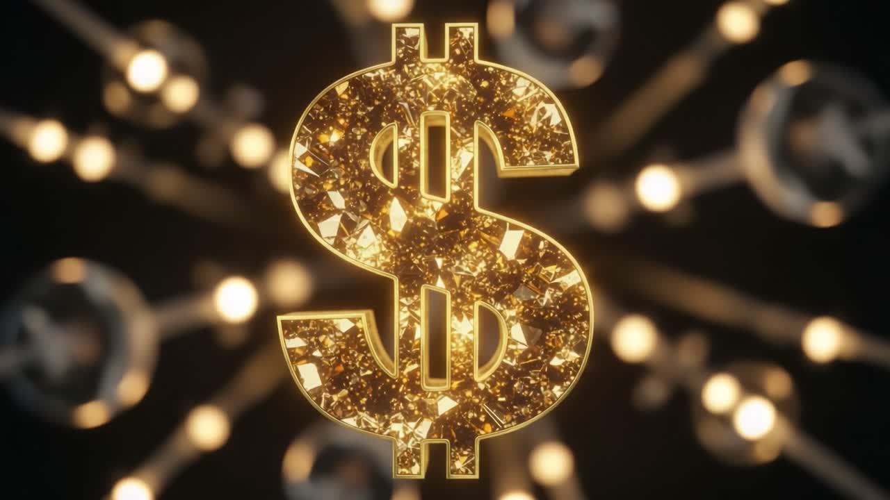 A Sparkling Golden Dollar Sign Surrounded by Radiant Light, Symbolizing Wealth and Prosperity in a Vivid, Eye-Catching Design with Dynamic Elements