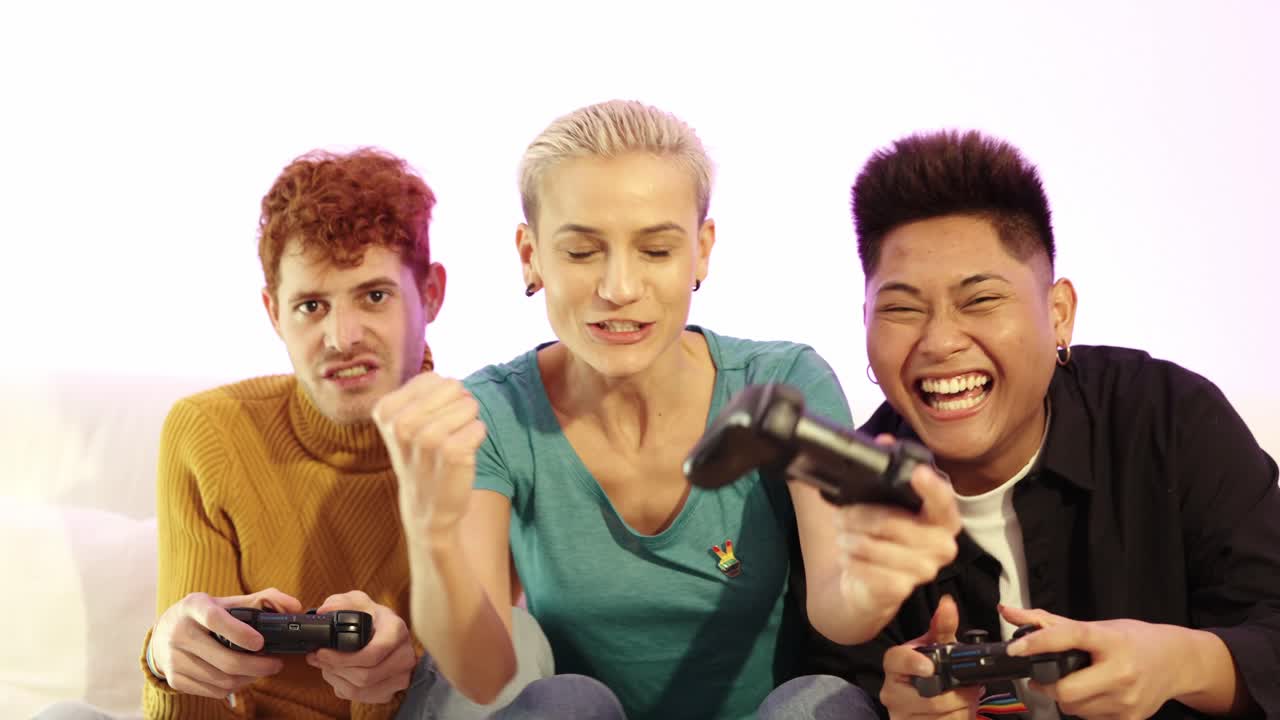 친구 들 이 비디오 게임 을 하고 있다