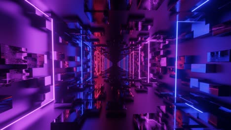 ultraviolet tunnel. hi-tech neon sci-fi tunel. trendy neon glow lines form pattern and construction in mirror tunnel. fly through technology cyberspace. 3d looped seamless 4k bright youth background