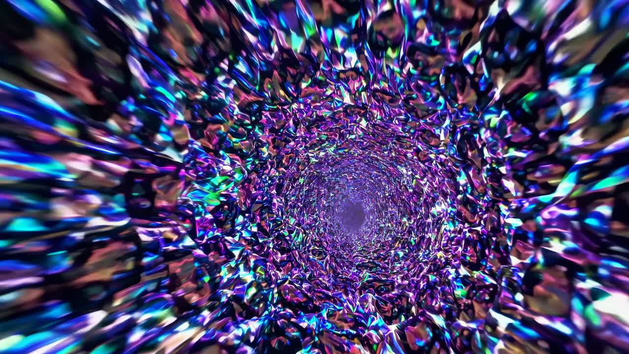Abstract iridescent tunnel with swirling colors