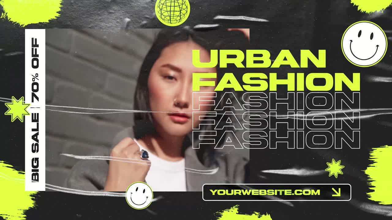 躍動的な都市型ファッションセールプロモーション、若手モデルを起用
