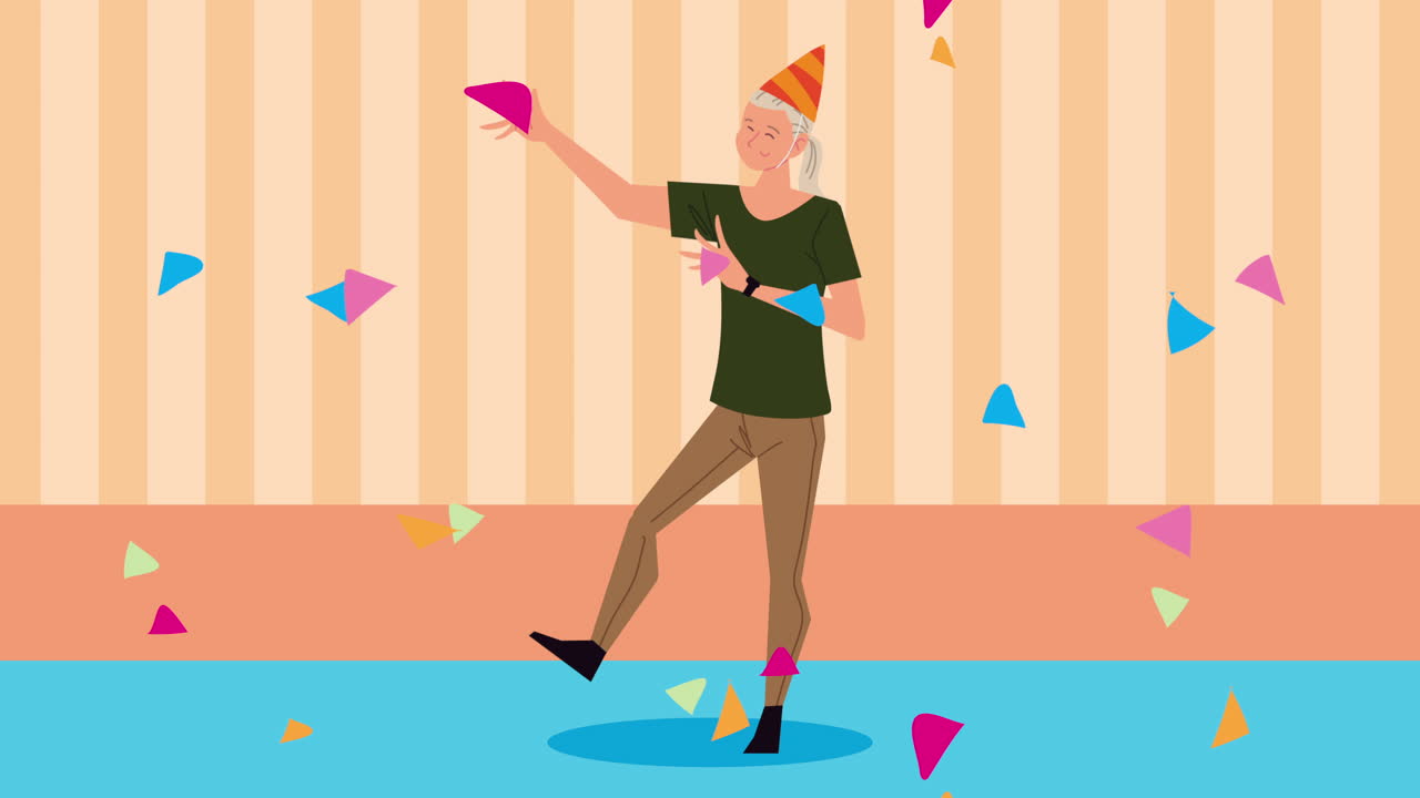 joven celebrando la animación de personajes