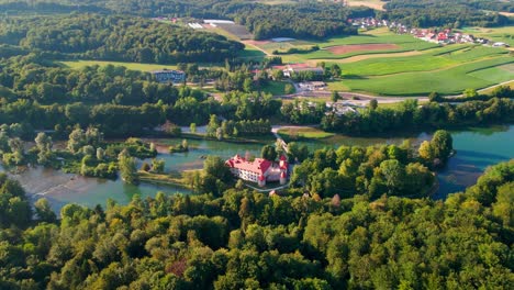 picturesque 4k drone footage of castle otočec in beautiful sunny light