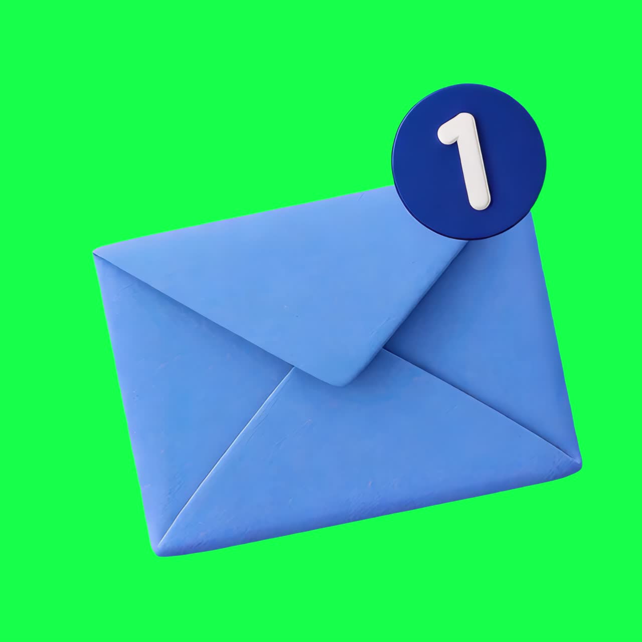 Blue envelope notification icon animation, transparent 4K video, green screen