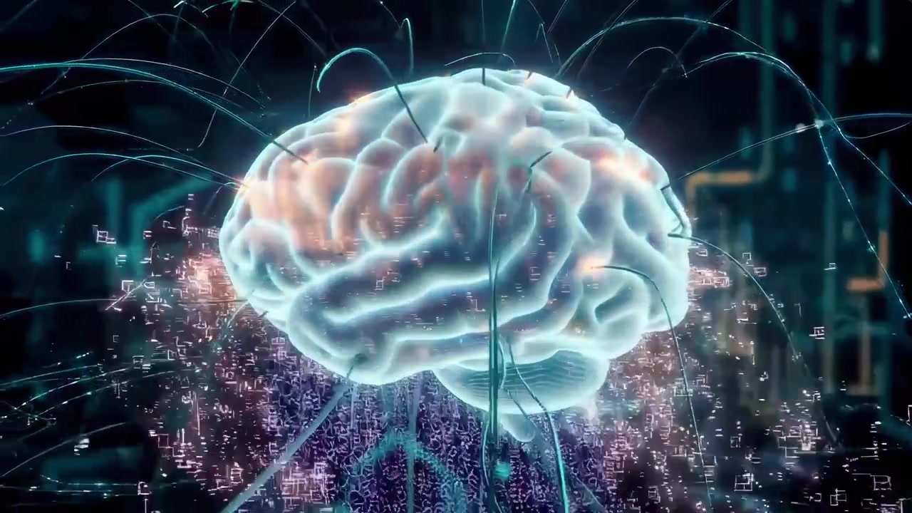 Conceptual AI Brain with Active Neural Connections and Data Flow