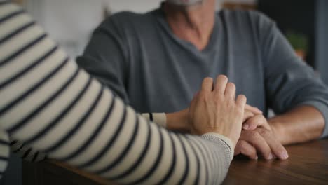 Part of caucasian woman&#039;s hands support his father.