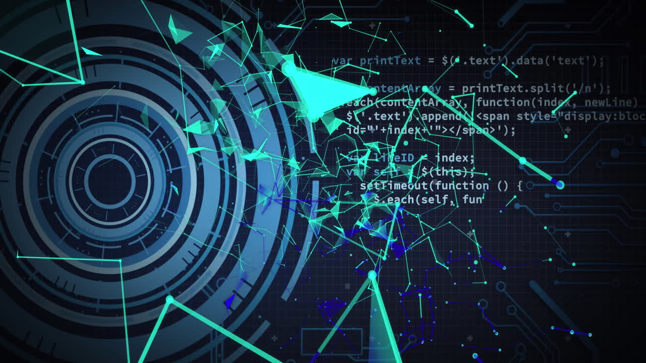 animación de escaneado de ámbitos y red de conexiones a través de elementos del procesador