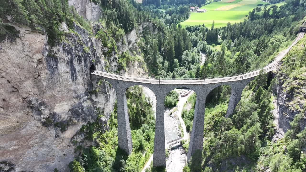 Panoramic View of the Landwasser Viaduct in the Swiss Alps