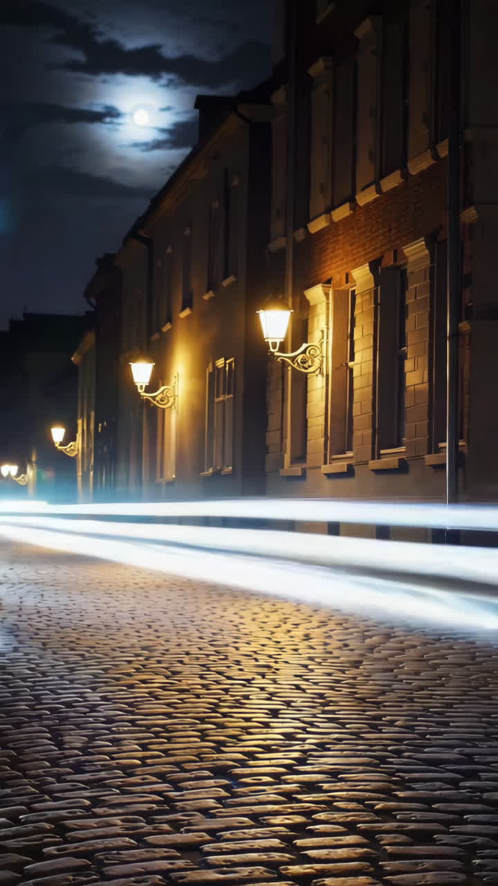 Night Street Scene with Cobblestone Path
