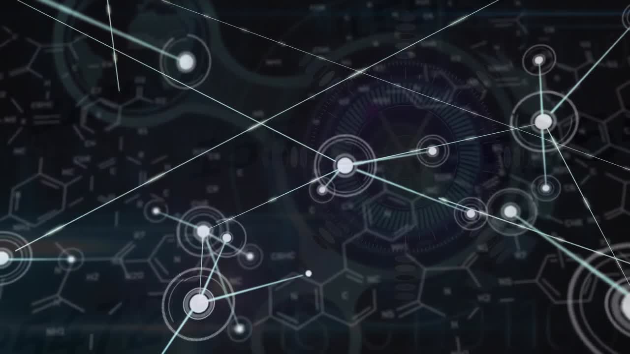 검은색 배경에 아이콘으로 연결 네트워크의 애니메이션