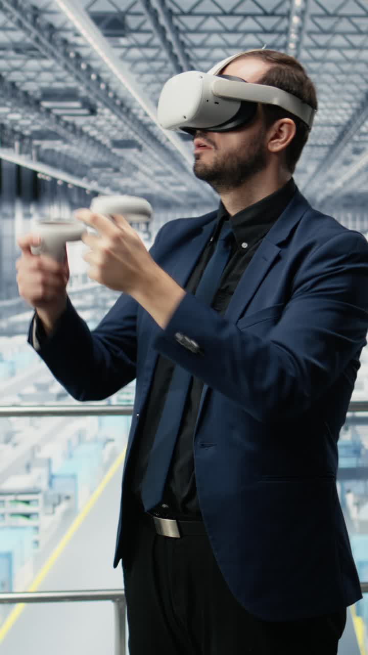 Vertical video Monitoring semiconductors production, virtual reality simulation and workers