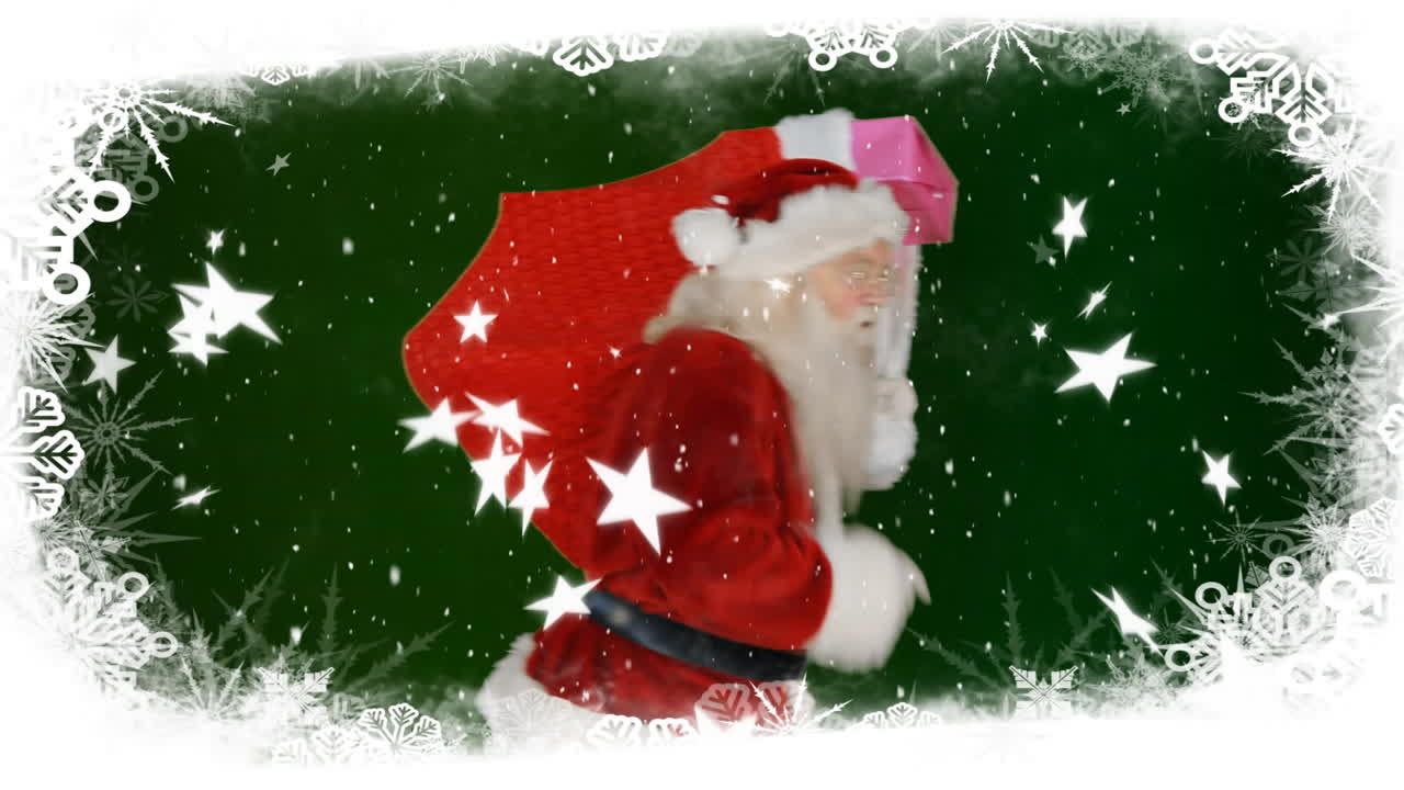 Nieve cayendo y Papá Noel.