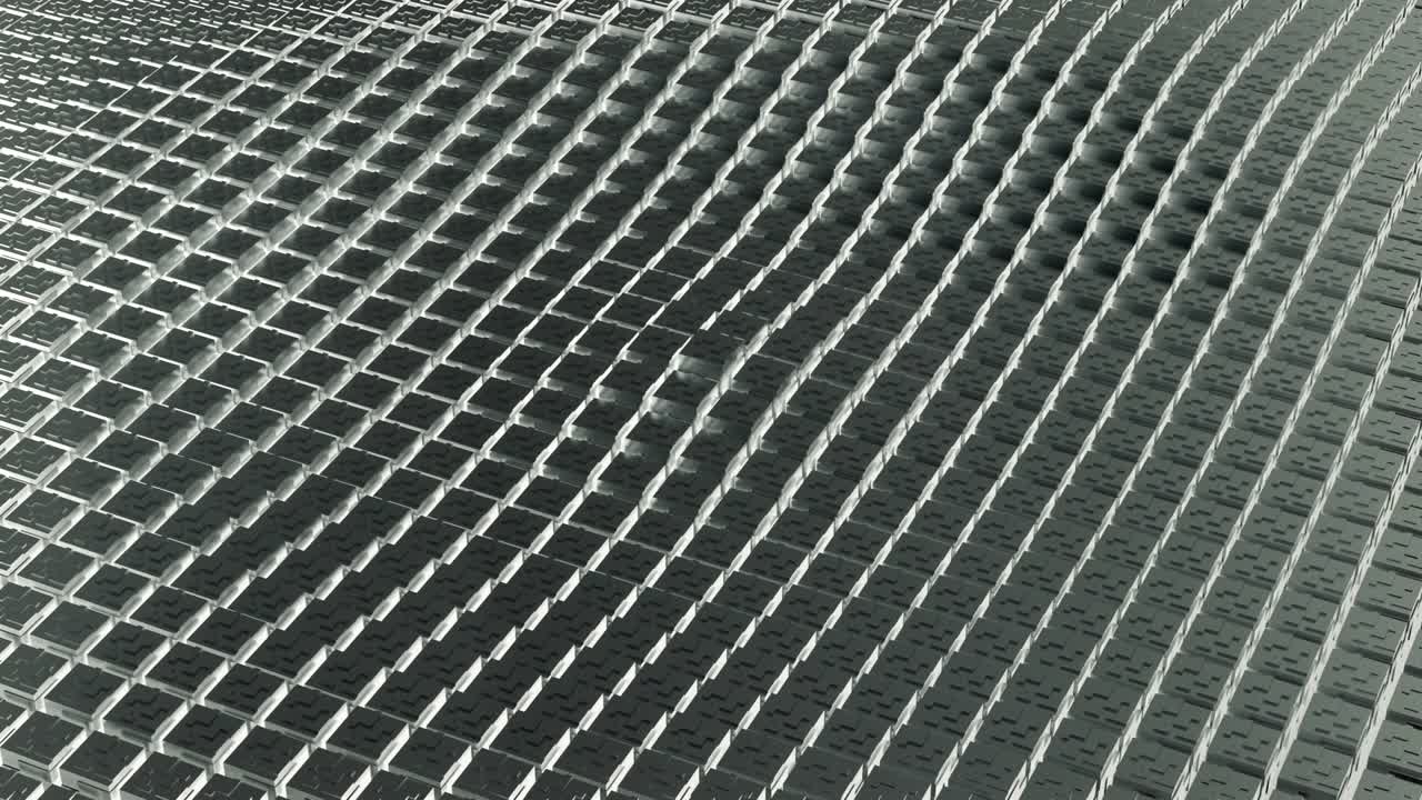 cajas futuristas plateadas moviéndose en ondas.