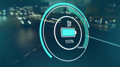 animation of scope and battery charge data processing over cityscape