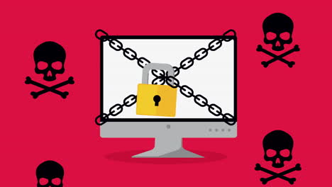 desktop with chain cyber security animation