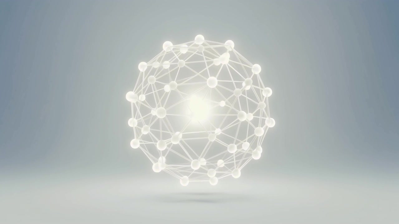Glowing Abstract Molecular Sphere Rotating in Minimalist Space