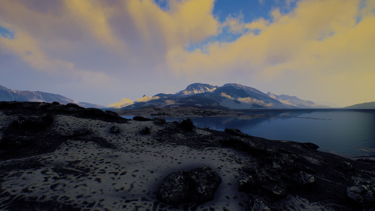 해가 뜨면 북극의 산악 풍경