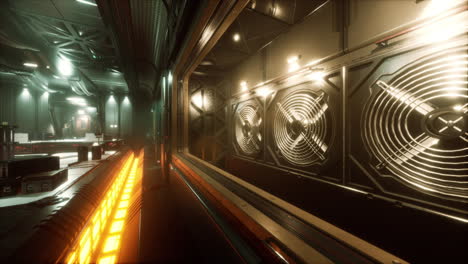 futuristic interior of spaceship corridor with light