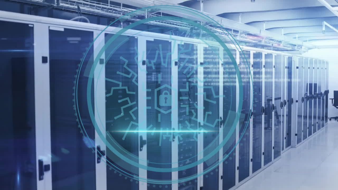 animación del procesamiento de datos de ciberseguridad a través de servidores informáticos