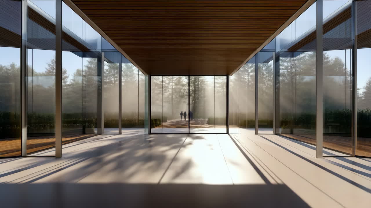 Modern Glass Building with Forest View and Natural Light
