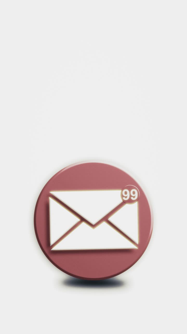 A looping 3D icon of a mail envelope with an animated red notification badge. This motion graphic represents incoming emails, alerts, and unread messages, including spam and junk mail