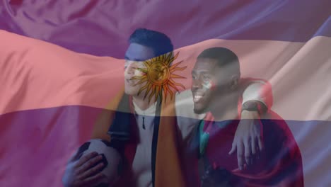 animación de diversos partidarios masculinos sobre la bandera de la argentina.