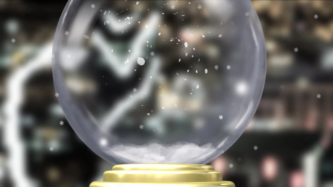 Snowflakes animation inside glass globe over blurred background
