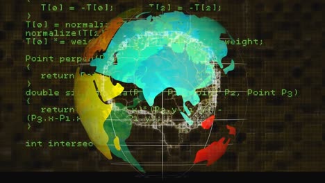 Animation of globe, human brain over data processing
