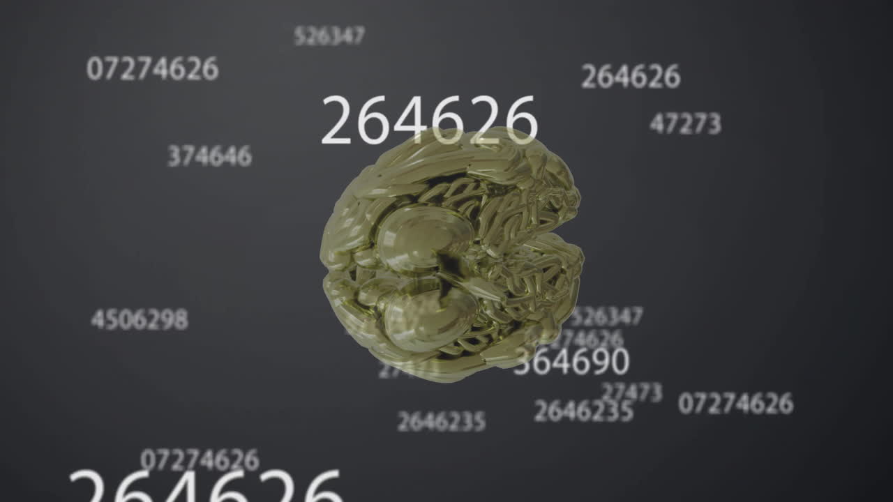 Animation of human brain and numbers data processing on grey background