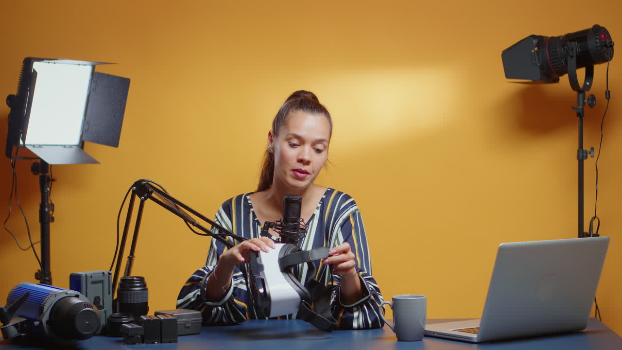 grabación de podcast de video de auriculares de realidad virtual