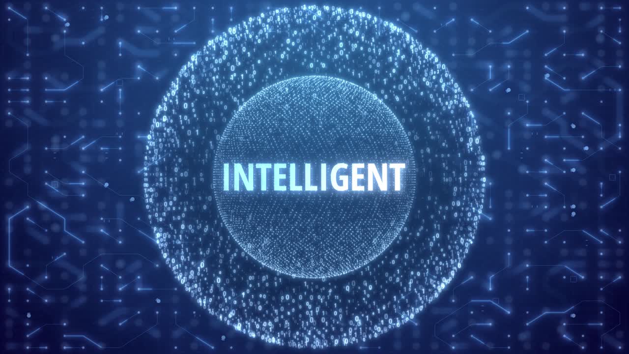 Intelligent Concept over Matrix sphere on circuitry background. random numbers in form of sphere over circuit blue background