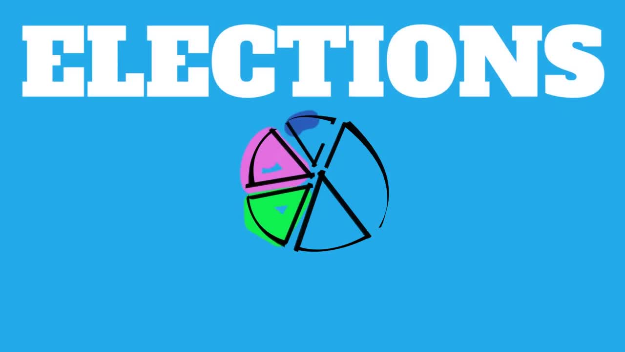 파란색 배경에 있는 다이어그램 위의 선거 텍스트의 애니메이션.