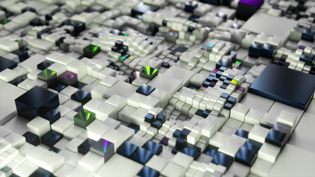 abstracto 3d cubos de arco iris blancos de fondo. concepto futurista de la red. animación 3d de bucle sin costuras