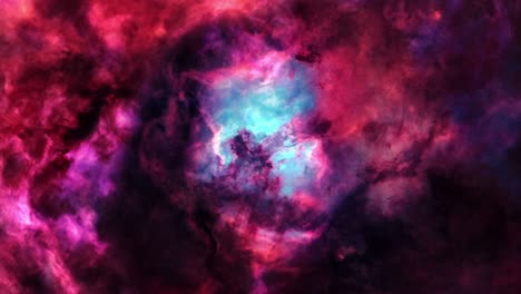 exploración de galaxias de bucle sin fisuras a través de una nube azul roja púrpura oscura que brilla una nebulosa misteriosa de colores. animación en 4k de volar a través de nebulosas azules púrpuras rojas brillantes, nubes y campo de estrellas.