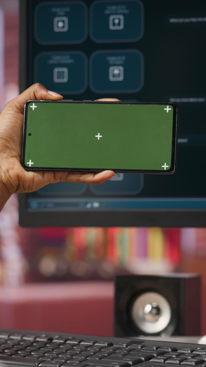 Vertical video Woman using green screen smartphone to learn how to use AI LLM chatbot