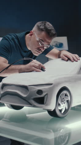 automotive designer working on a car model