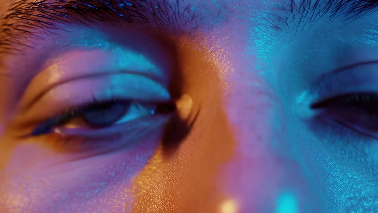 Close-up Portrait of Eyes with Neon Light
