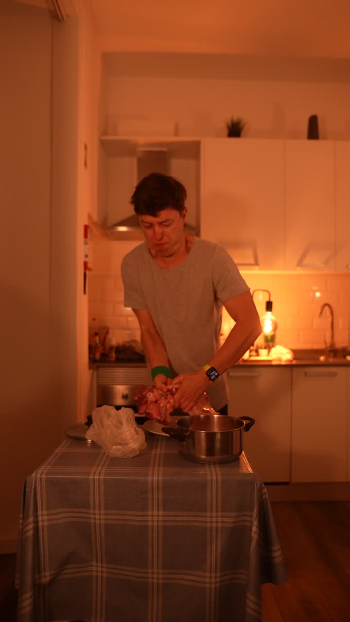 Preparing Ribs for Dinner in a Home Kitchen