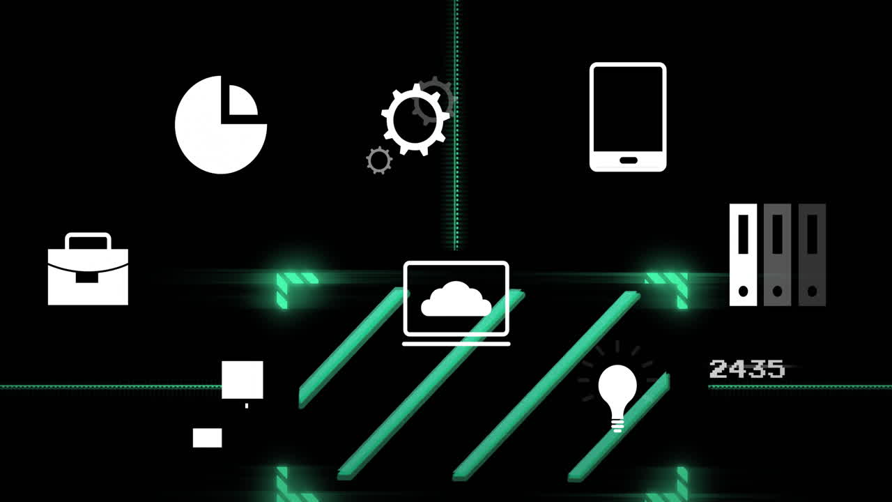 Animation of data processing over business icons