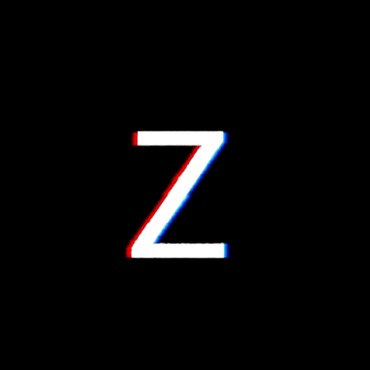 Animowana litera Z z efektem glitcha na czarnym tle.