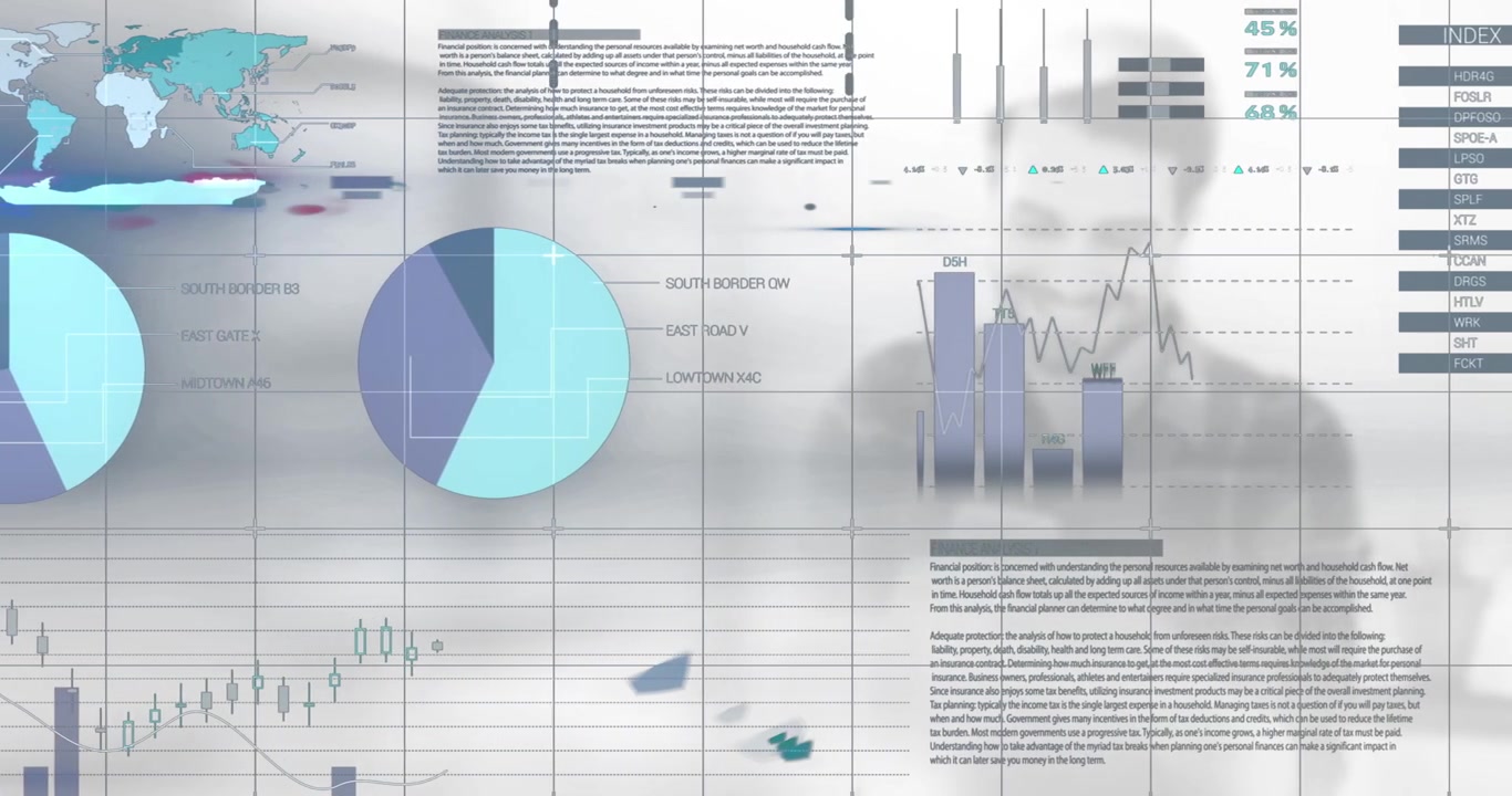Animation of financial data processing over diverse business people