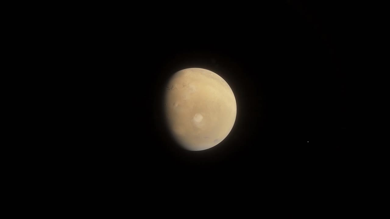 Wide shot of the Planet Mars in Outerspace speeded up a small bet