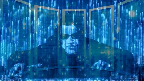 hacker con código de matriz de computadora