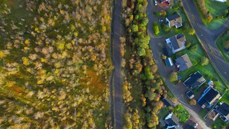 aerial drone shot from the town called sortland in northern norway during fall on a partly sunny day