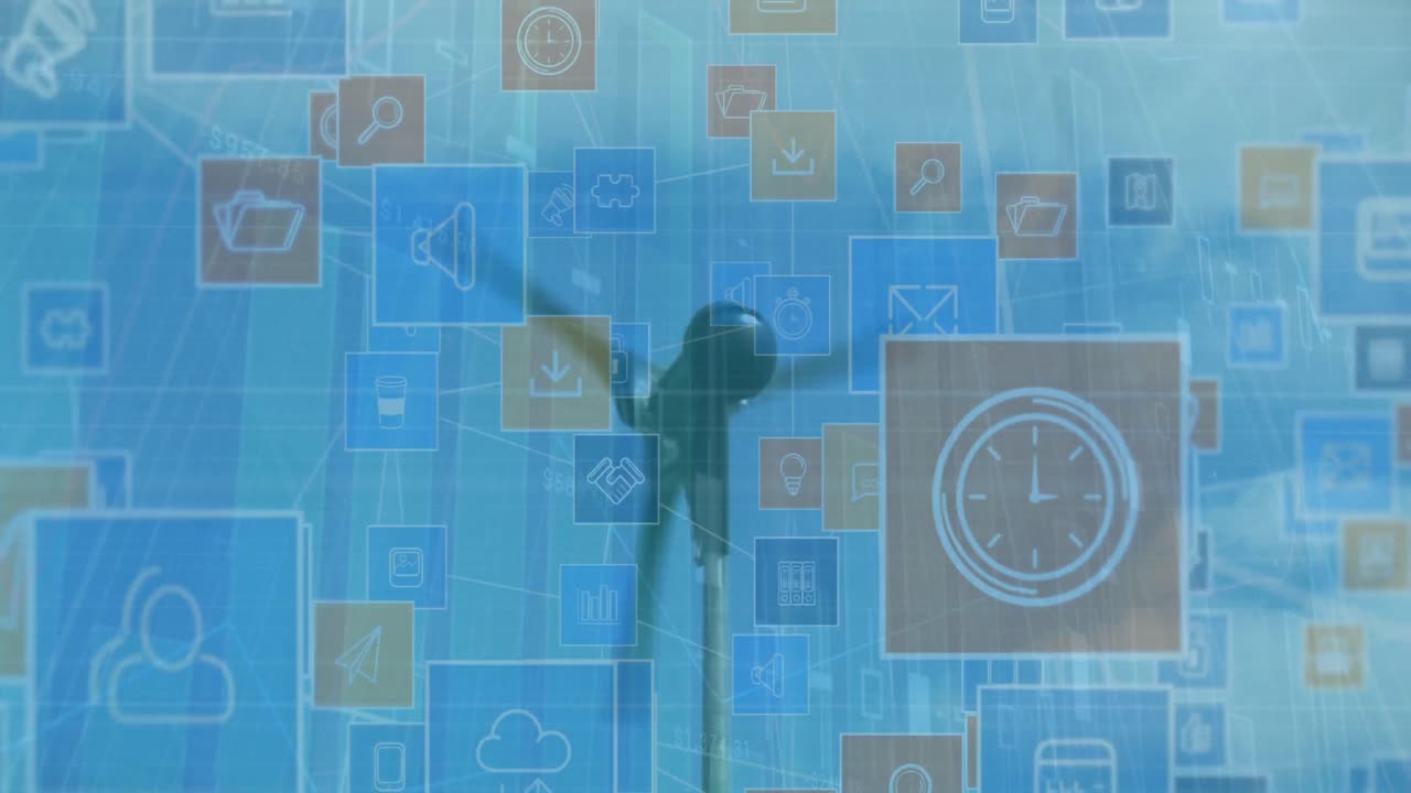 아이콘의 애니메이션 및 풍력 터빈을 통해 금융 데이터 처리