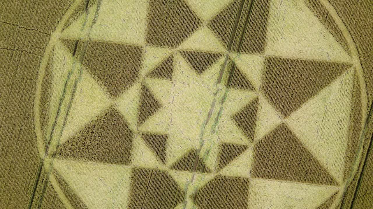 aumento, rotación vista aérea por encima de micheldever círculo circular de cultivos patrón en hampshire trigo agrícola archivado